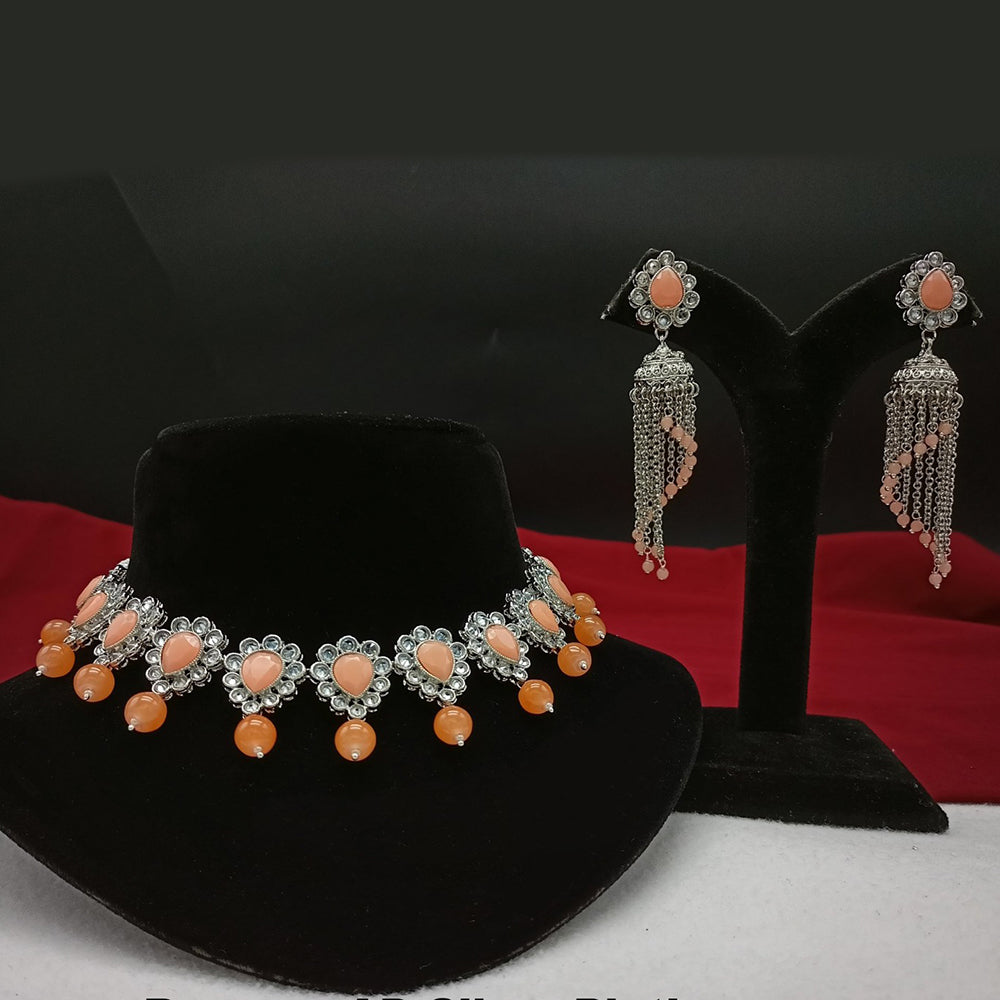 Amoliya Jewels Silver-Plated Crystal And Pearl A Touch of Elegance for Every Occasion Choker Necklace Set