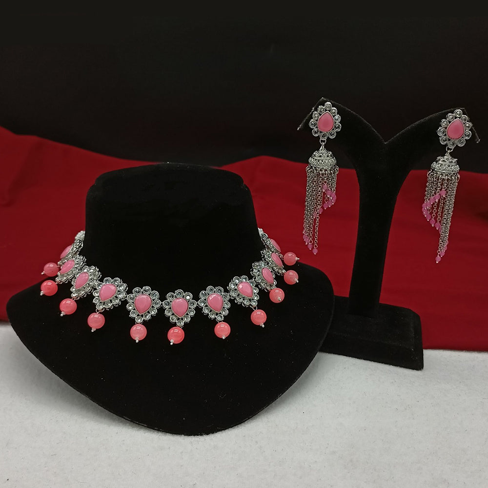 Amoliya Jewels Silver-Plated Crystal And Pearl A Touch of Elegance for Every Occasion Choker Necklace Set