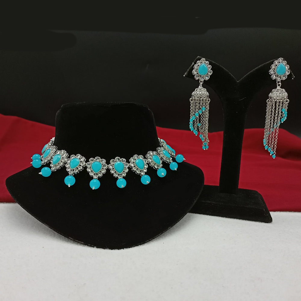 Amoliya Jewels Silver-Plated Crystal And Pearl A Touch of Elegance for Every Occasion Choker Necklace Set
