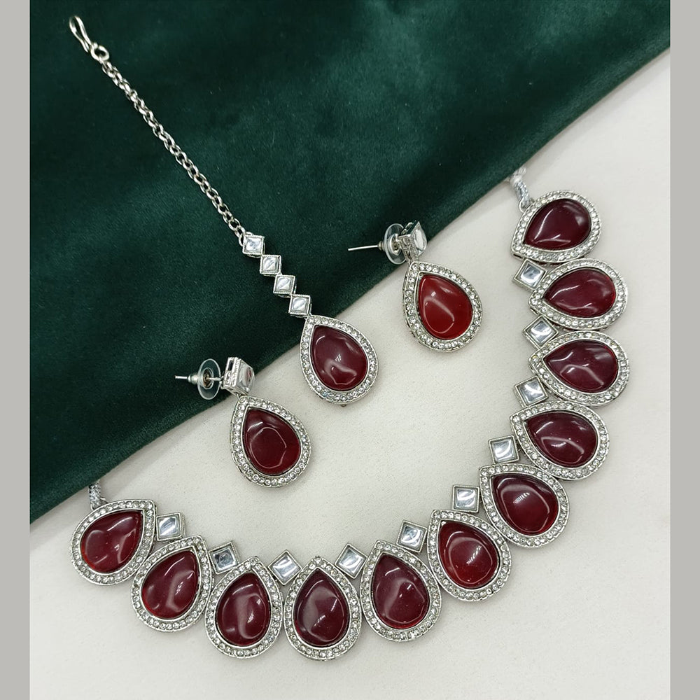 Amoliya Jewels Stunning Silver-Plated Kundan Necklace Set
