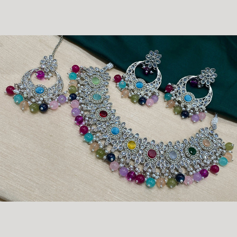 Amoliya Jewels Silver-Plated Crystal And Pearl A Touch of Elegance for Every Occasion Choker Necklace Set