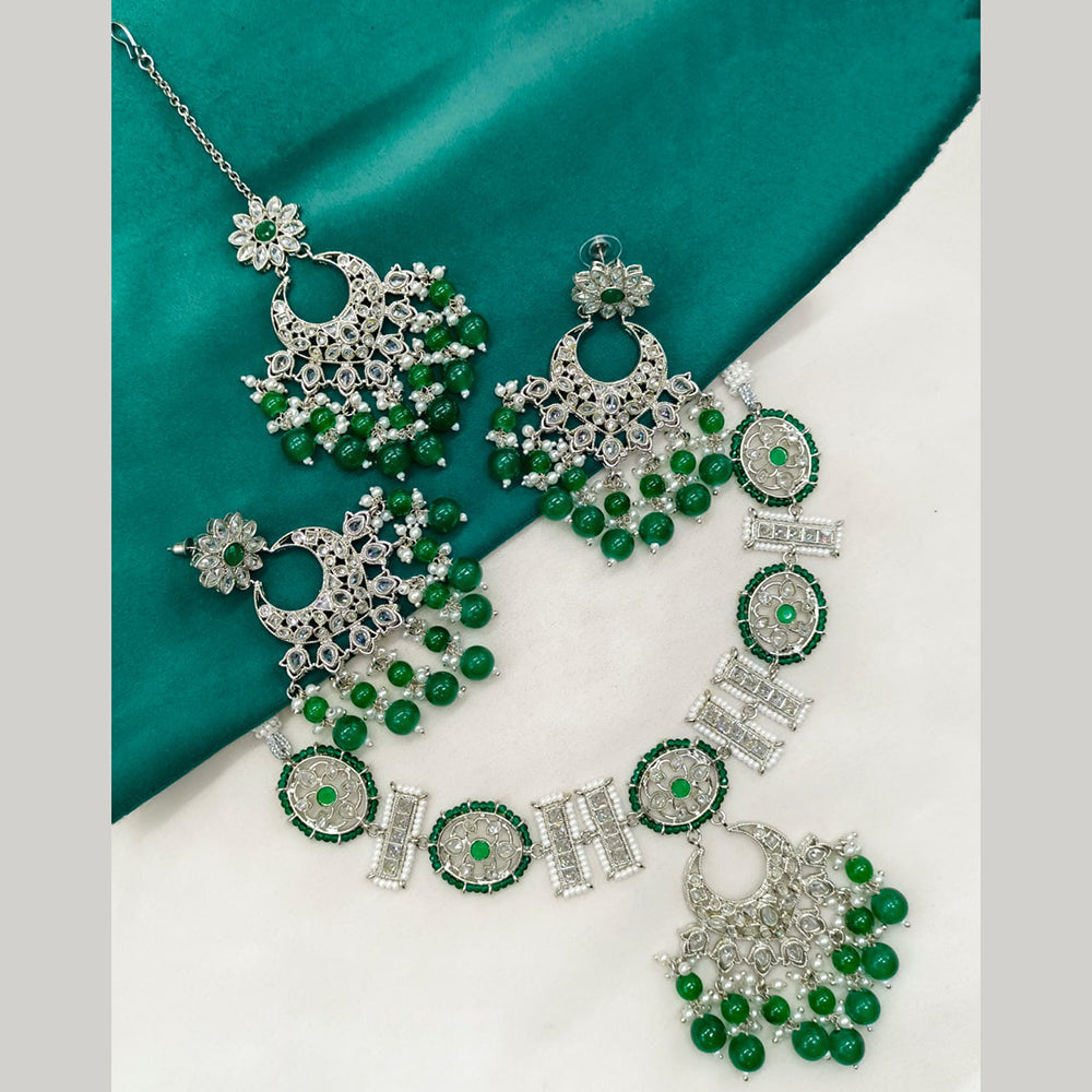Amoliya Jewels Silver-Plated Crystal And Pearl A Touch of Elegance for Every Occasion Necklace Set
