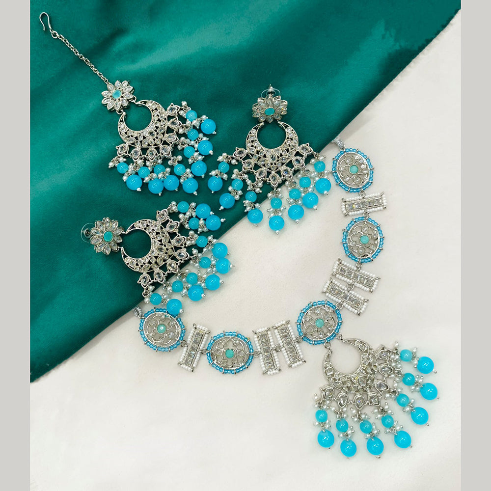Amoliya Jewels Silver-Plated Crystal And Pearl A Touch of Elegance for Every Occasion Necklace Set