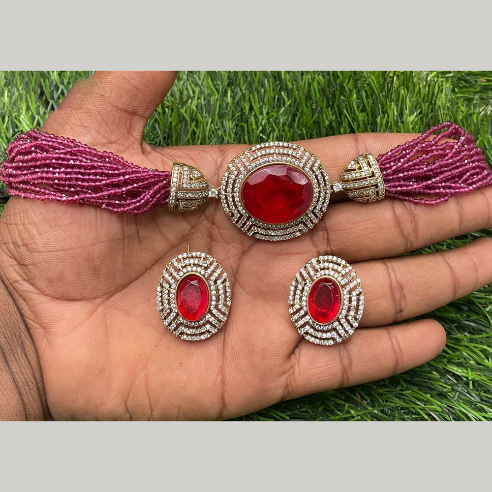 Amoliya Jewels Luxurious Gold-Plated Crystal & Austrian Stone Choker Necklace Set