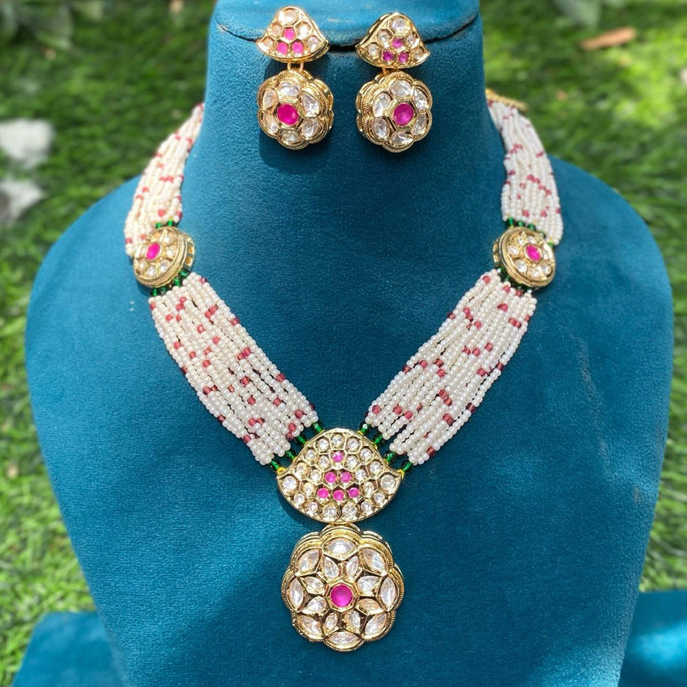 Amoliya Jewels Luxurious Gold-Plated Kundan & Pearl Necklace Set