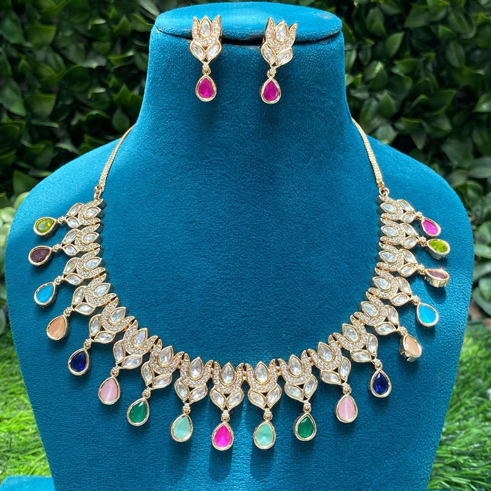 Amoliya Jewels Gold Plated Polki Kundan Timeless Wedding Collection Necklace Set