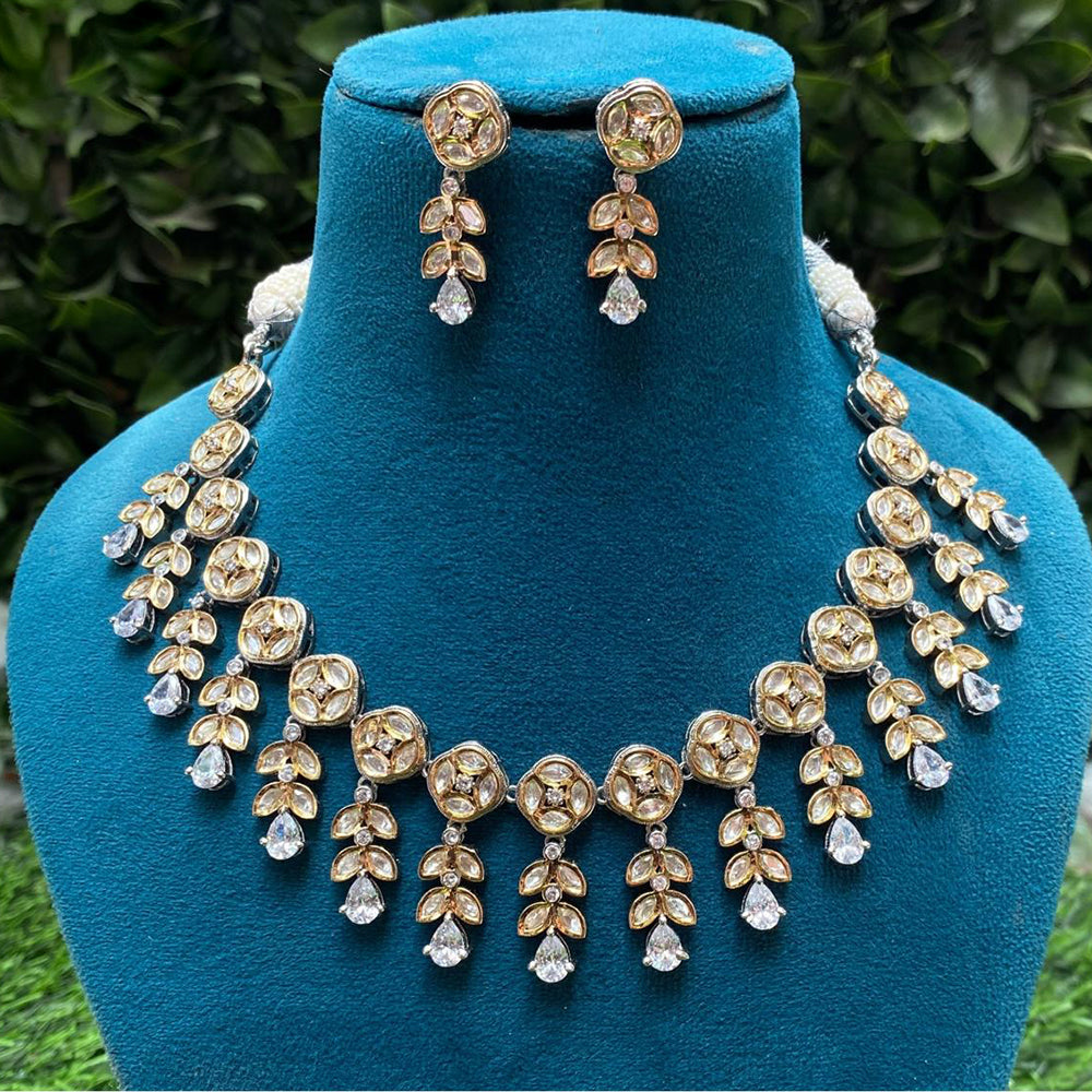 Amoliya Jewels 2 Tone Plated Polki Kundan Timeless Wedding Collection Necklace Set