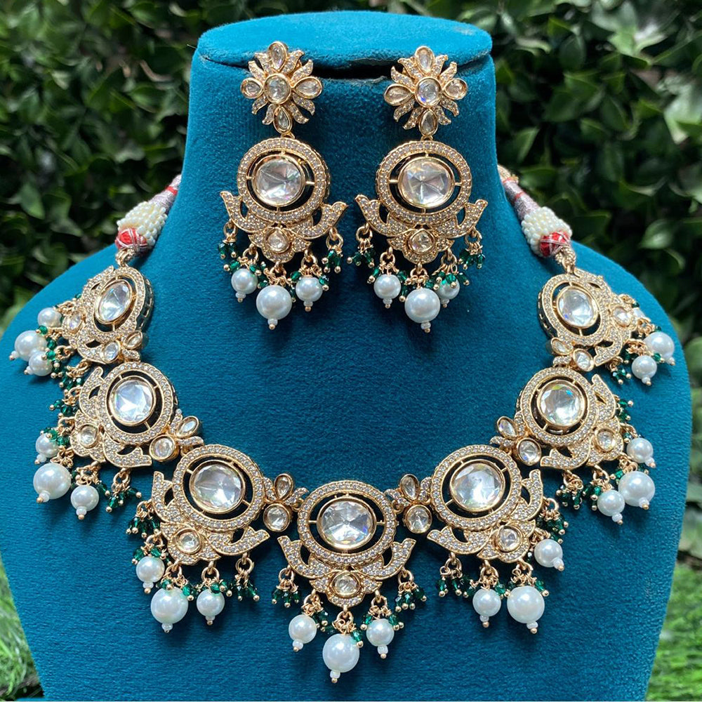 Amoliya Jewels Gold Plated Polki Kundan And Pearl Timeless Wedding Collection Necklace Set