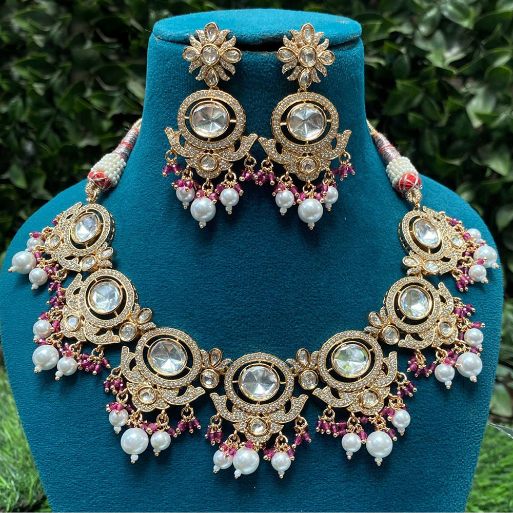 Amoliya Jewels Gold Plated Polki Kundan And Pearl Timeless Wedding Collection Necklace Set