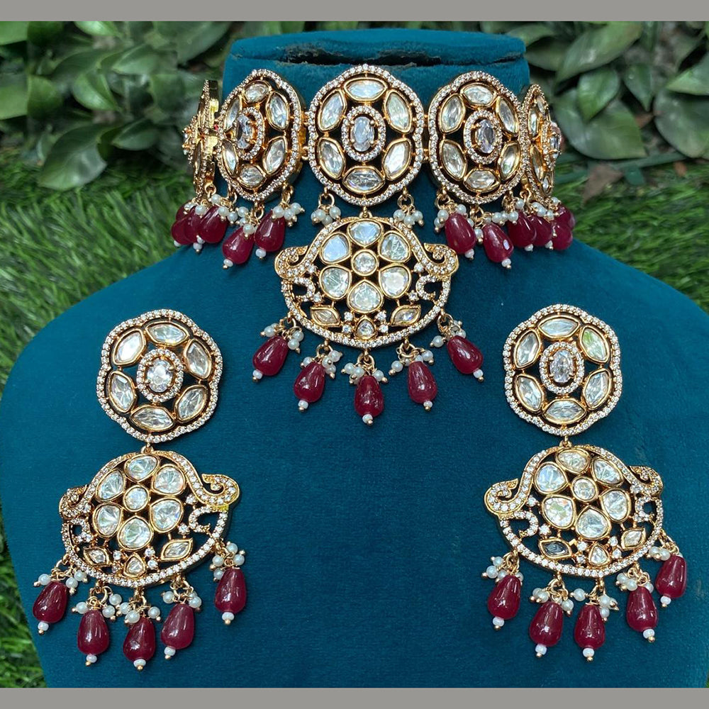 Amoliya Jewels Gold Plated Polki Kundan And Beads Timeless Wedding Collection Choker Necklace Set