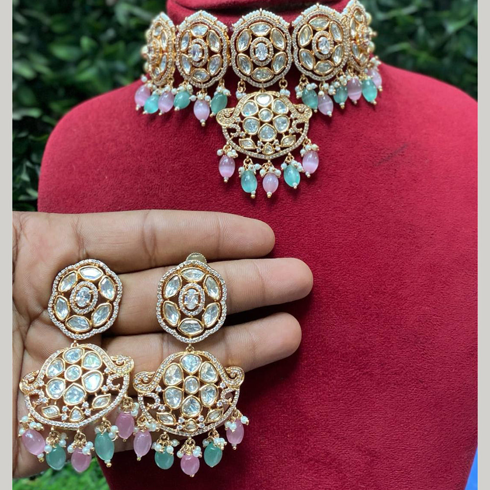 Amoliya Jewels Gold Plated Polki Kundan And Beads Timeless Wedding Collection Choker Necklace Set