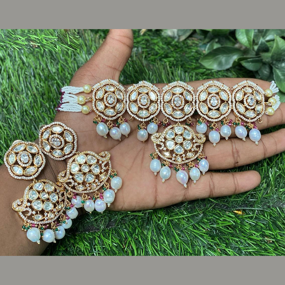 Amoliya Jewels Gold Plated Polki Kundan And Beads Timeless Wedding Collection Choker Necklace Set