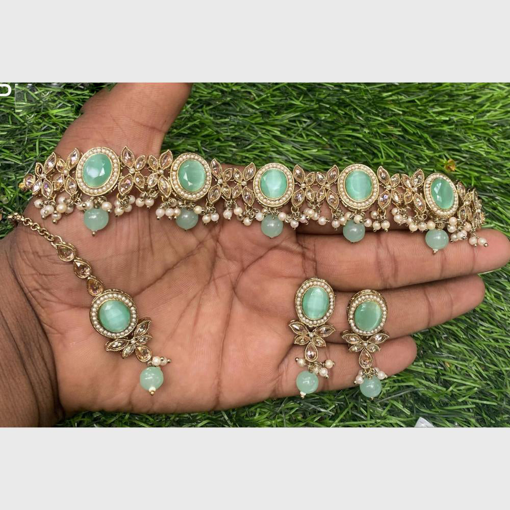 Amoliya Gold Plated Designer Crystal And Beads Choker Necklace Set