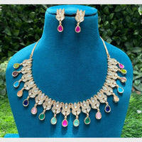 Amoliya Jewels Traditional Gold Plated Polki Kundan Necklace Set
