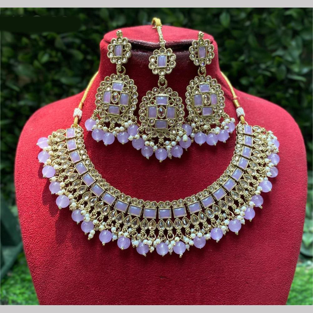 Amoliya Jewels Elegant Gold-Plated Crystal Necklace Set