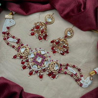 Amoliya Jewels Traditional Gold-Plated Pota Stone And Beads Necklace Set