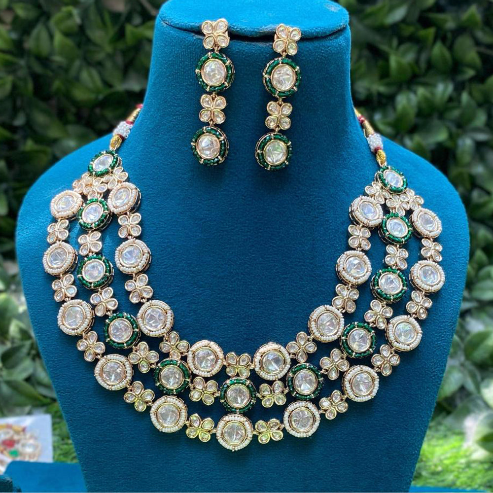Amoliya Jewels Gold Plated Polki Kundan And Pearl Timeless Wedding Collection Necklace Set