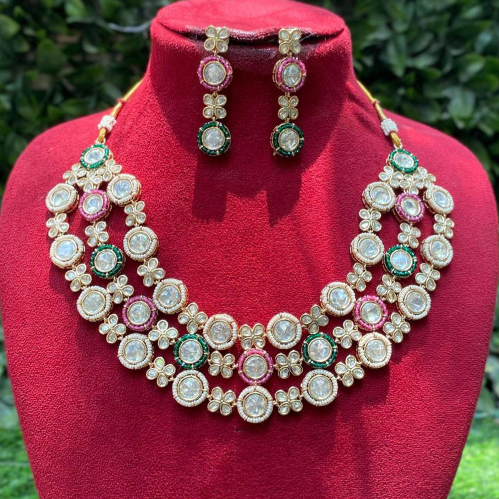 Amoliya Jewels Gold Plated Polki Kundan And Pearl Timeless Wedding Collection Necklace Set