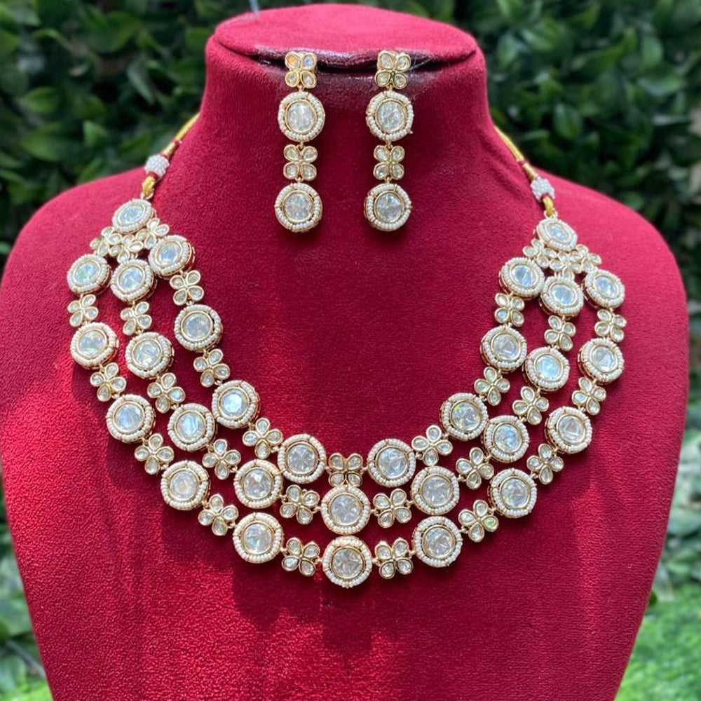 Amoliya Jewels Gold Plated Polki Kundan And Pearl Timeless Wedding Collection Necklace Set
