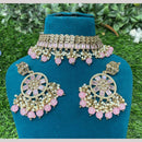 Amoliya Jewels Gold Plated Designer Crystal And Beads Choker Necklace Set