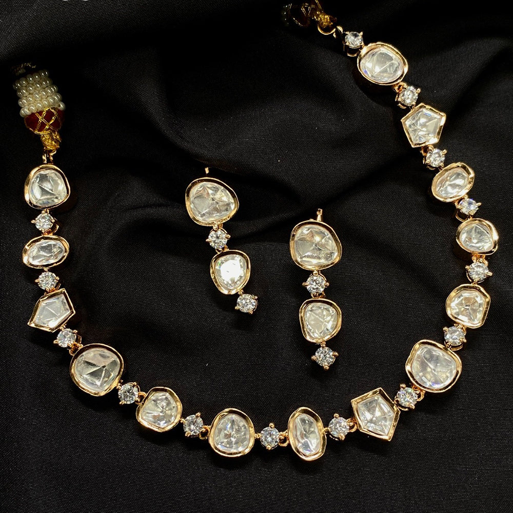 Amoliya Jewels Gold Plated Polki Kundan Necklace Set