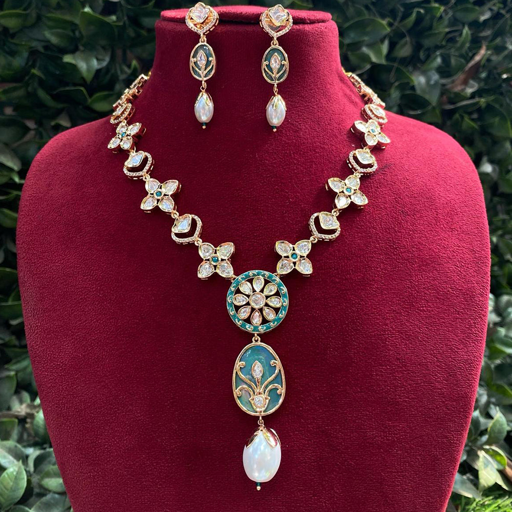 Amoliya Jewels Gold Plated Polki Kundan Necklace Set