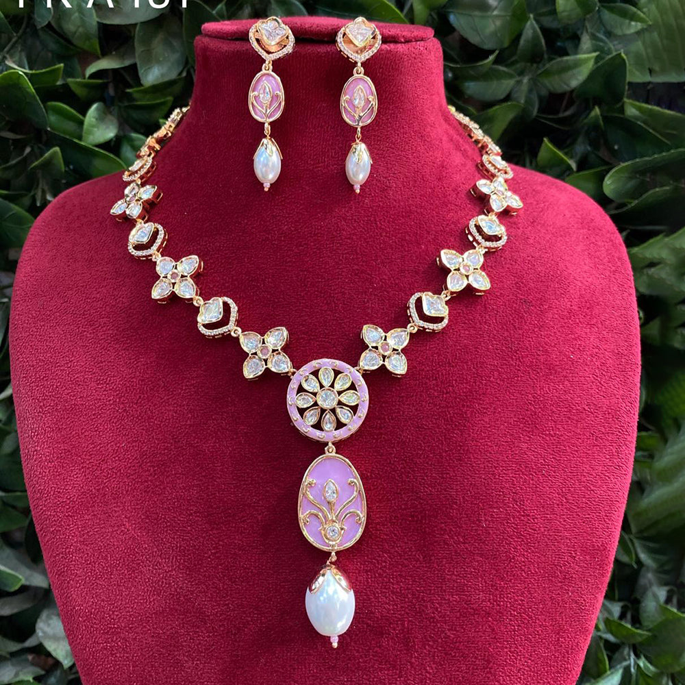 Amoliya Jewels Gold Plated Polki Kundan Necklace Set