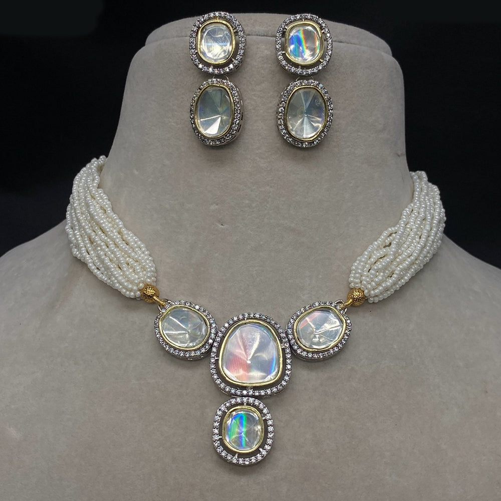 Amoliya Jewels 2 Tone Plated Polki Kundan Necklace Set