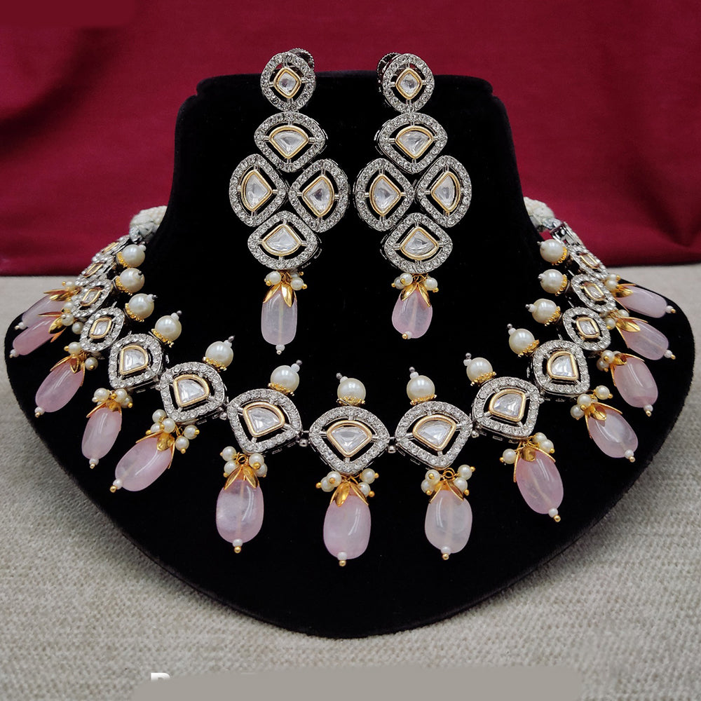 Amoliya Jewels 2 Tone Plated Polki Kundan Necklace Set