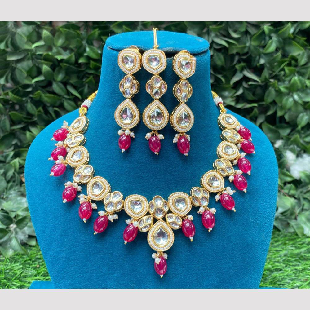 Amoliya Jewels Gold Plated Kundan And Beads Necklace Set