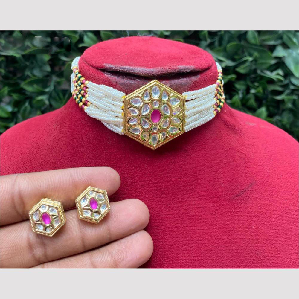 Amoliya Jewels Traditional Gold-Plated Polki Kundan And Beads Choker Necklace Set