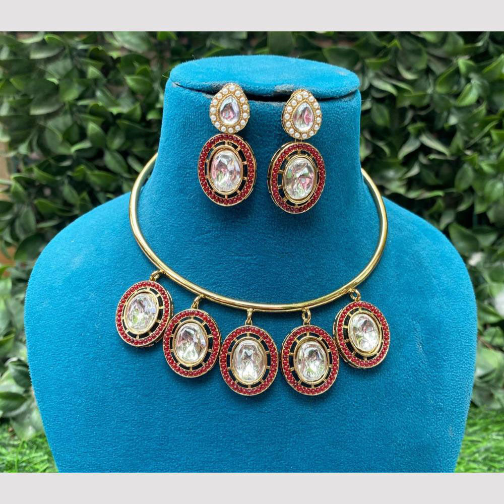 Amoliya Jewels Gold Plated Kundan And Beads Necklace Set
