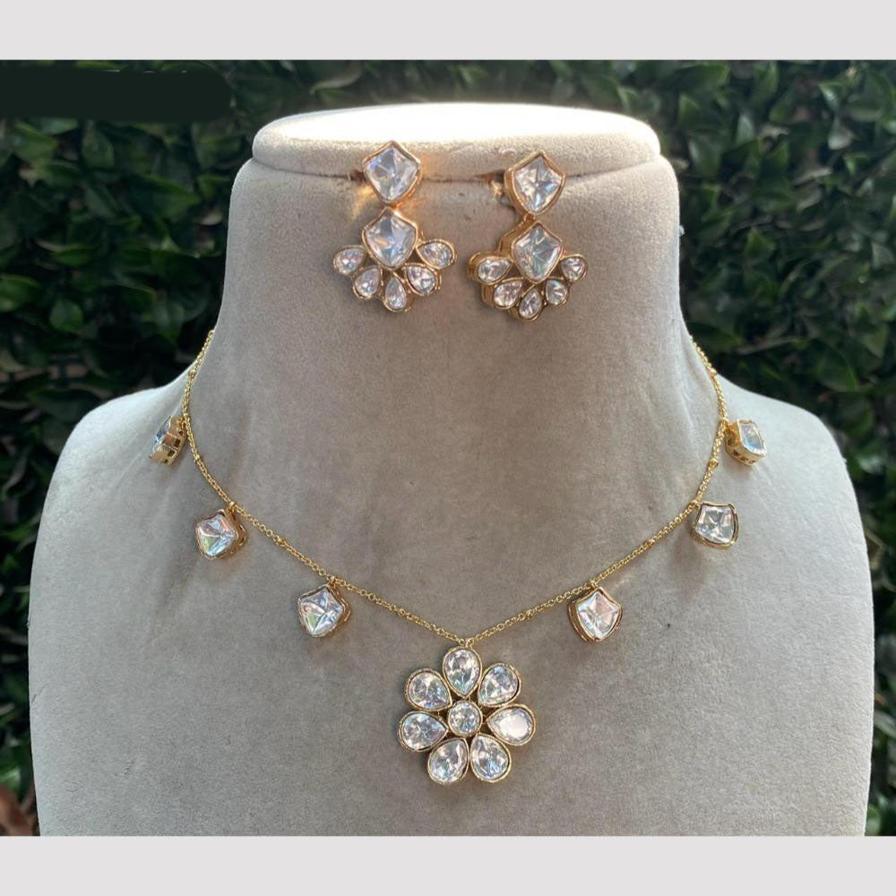 Amoliya Jewels Gold Plated Polki Kundan Necklace Set