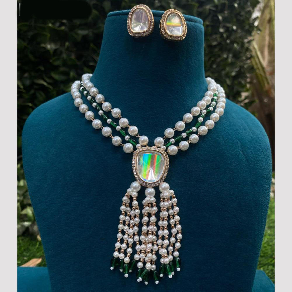Amoliya Jewels Gold Plated Kundan And Beads Necklace Set