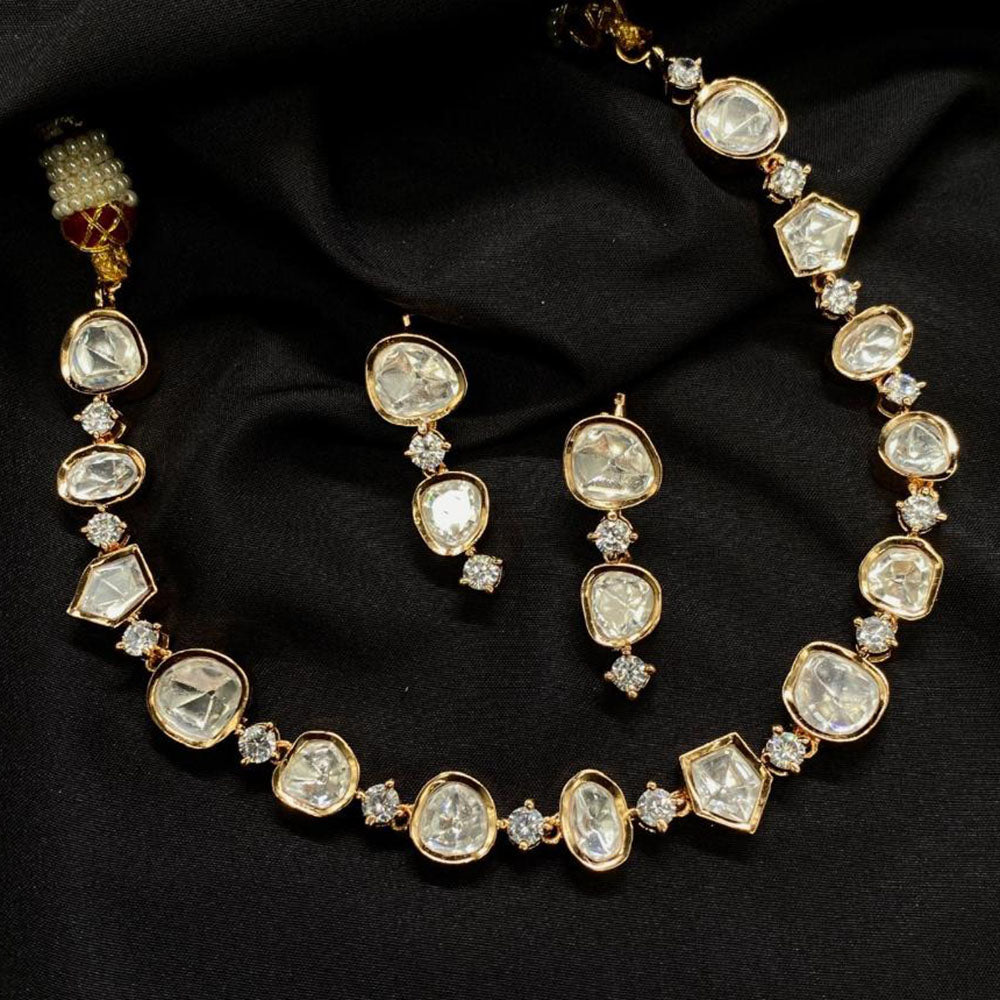 Amoliya Jewels Gold Plated Polki Kundan Necklace Set