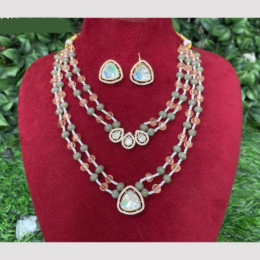 Amoliya Jewels Traditional Gold-Plated Polki Kundan And Beads Necklace Set