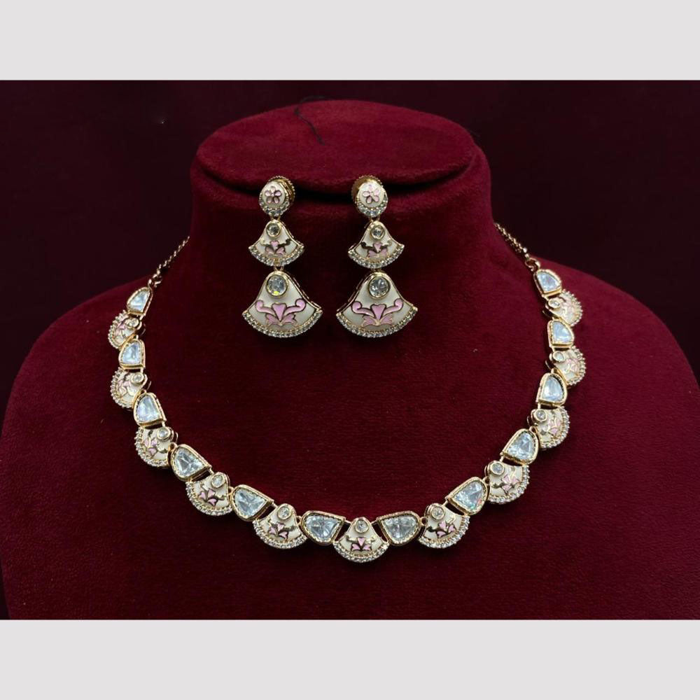 Amoliya Jewels Gold Plated Polki Kundan Meenakari Necklace Set