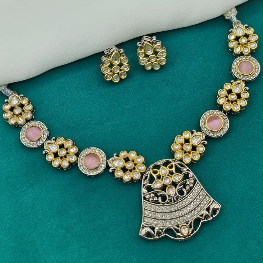 Amoliya Jewels Traditional 2 Tone Plated Pota And Kundan Necklace Set