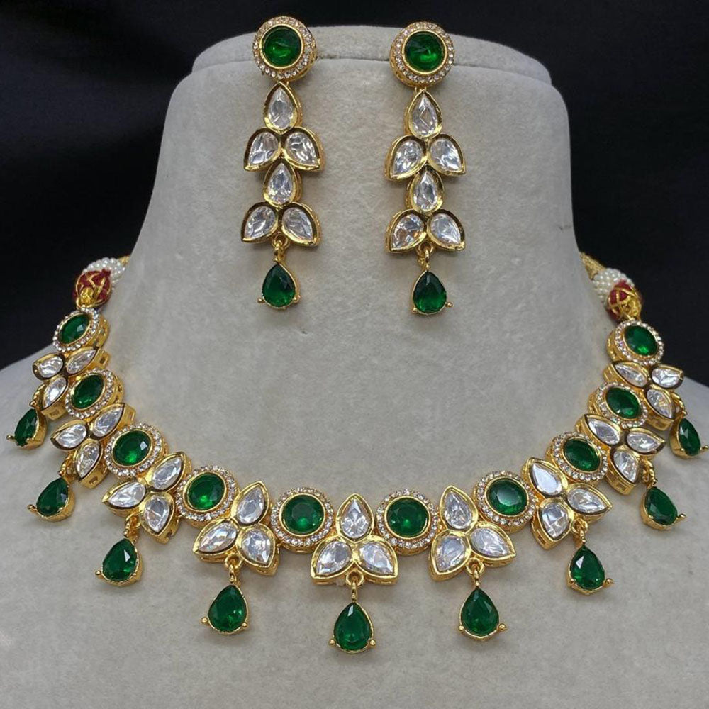 Amoliya Jewels Gold Plated Polki Kundan Necklace Set