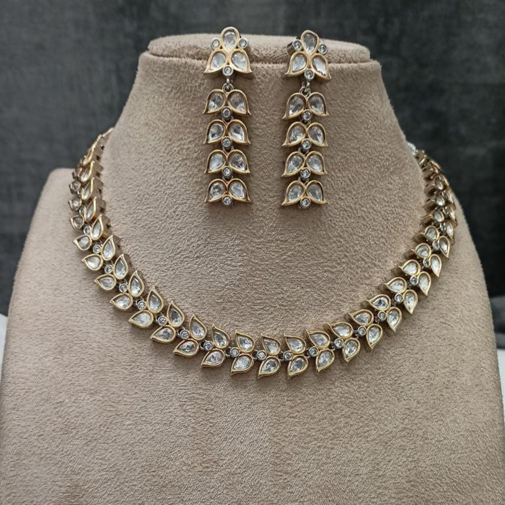 Amoliya Jewels Gold Plated Polki Kundan Necklace Set