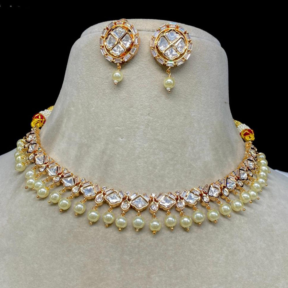 Amoliya Jewels Traditional Gold-Plated Polki Kundan And Beads Necklace Set