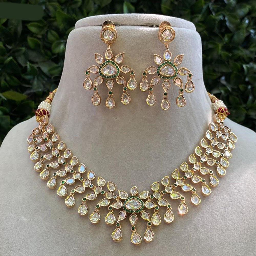 Amoliya Jewels Gold Plated Polki Kundan Necklace Set