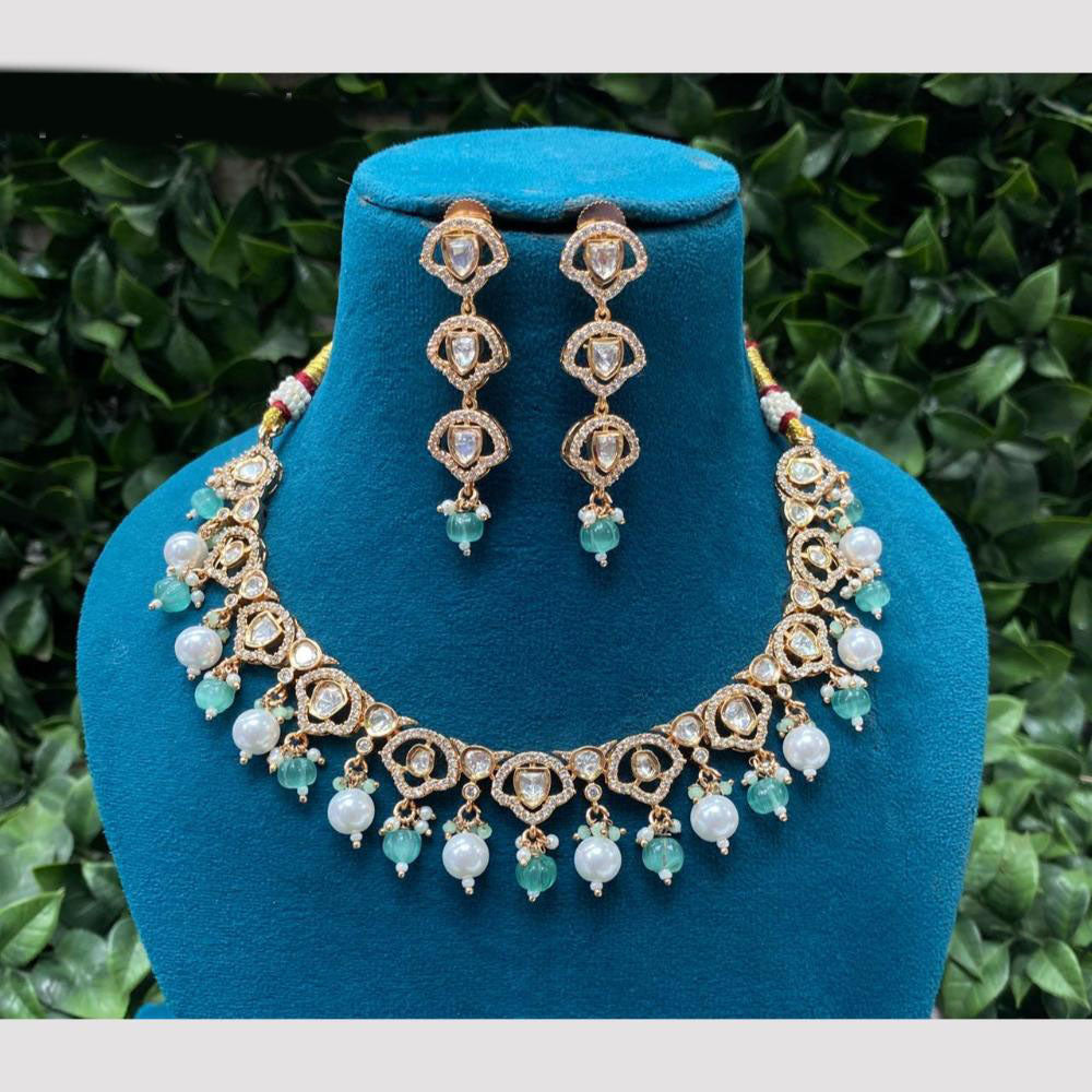 Amoliya Jewels Traditional Gold-Plated Polki Kundan And Beads Necklace Set