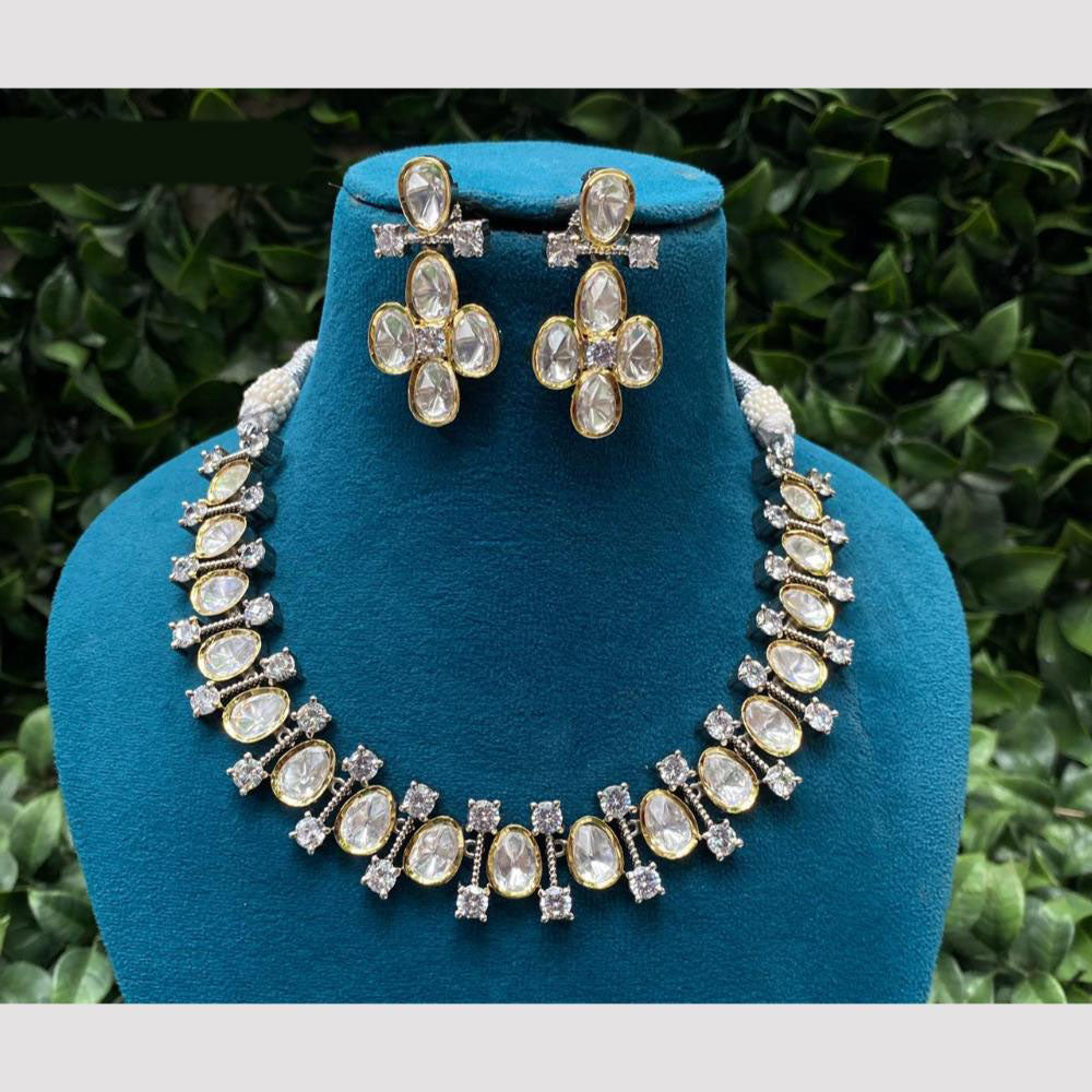 Amoliya Jewels 2 Tone Plated Polki Kundan Necklace Set