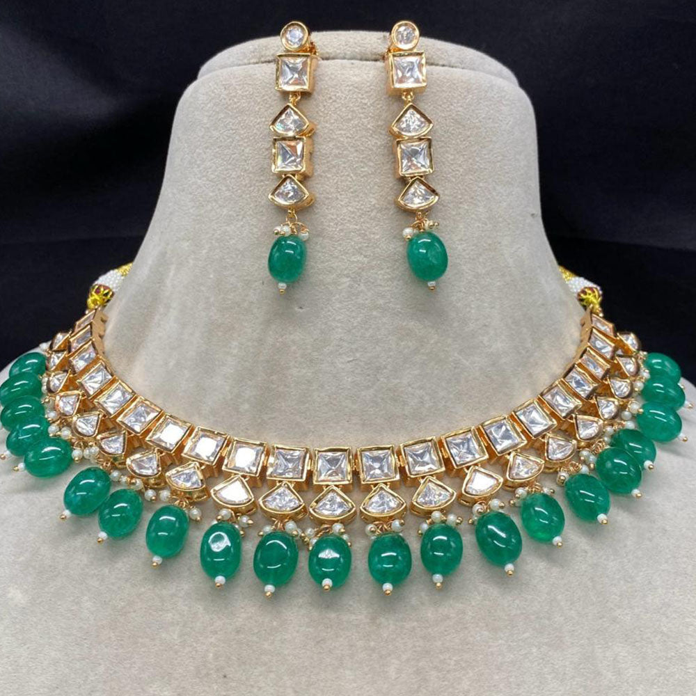 Amoliya Jewels Traditional Gold-Plated Polki Kundan And Beads Necklace Set