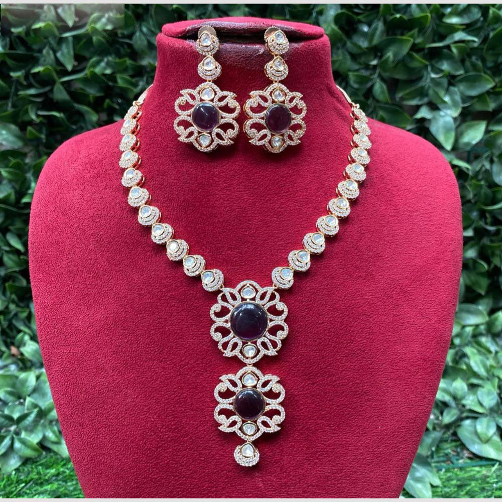 Amoliya Jewels Gold Plated Polki Kundan Necklace Set