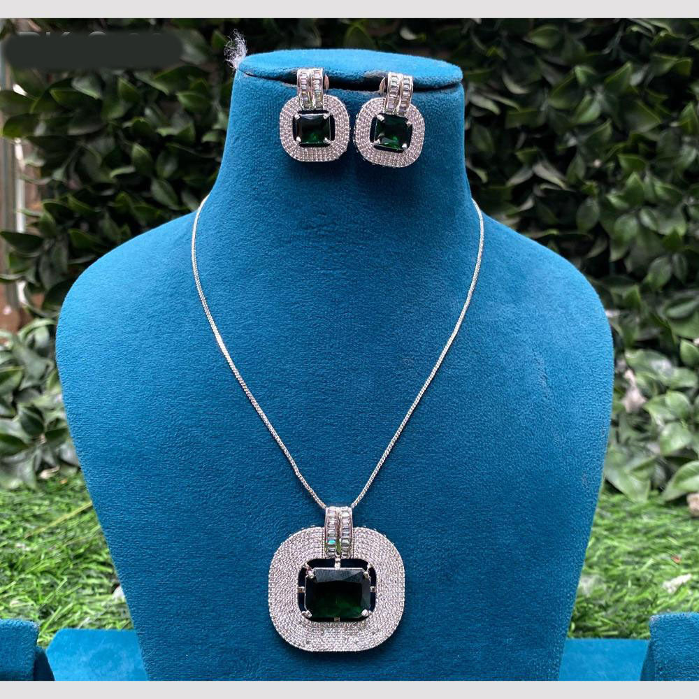 Amoliya Jewels Silver Plated American Diamond Necklace Set