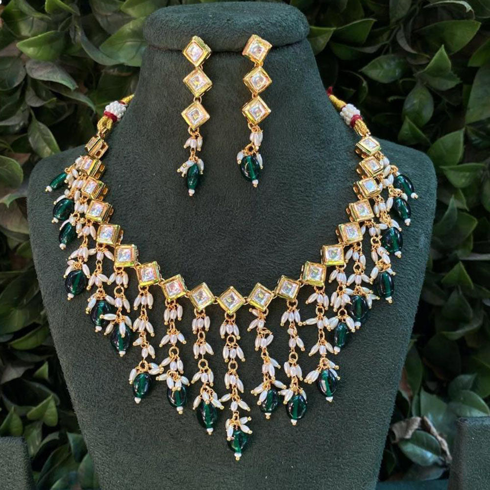 Amoliya Jewels Elegant Gold Plated Kundan Stone And Beads Necklace Set