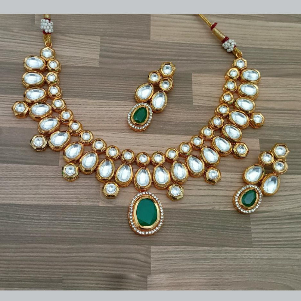 Amoliya Jewels Elegant Gold Plated Kundan Stone And Beads Necklace Set