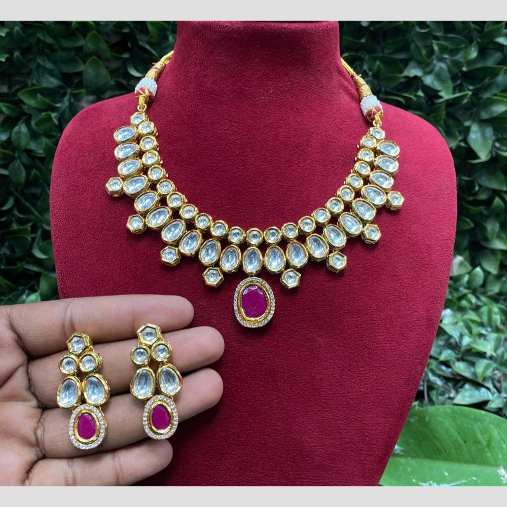 Amoliya Jewels Elegant Gold Plated Kundan Stone And Beads Necklace Set